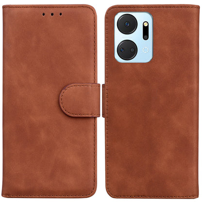 For Honor X7a 5G Solid Color Flip Phone Cover PU Leather Wallet Case with Stand