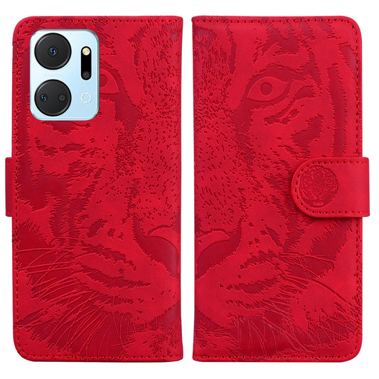 For Honor X7a 5G Stand Wallet Cover Tiger Pattern Imprinted PU Leather Flip Phone Case