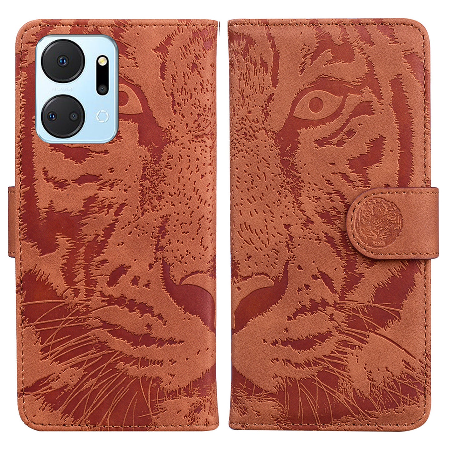 For Honor X7a 5G Stand Wallet Cover Tiger Pattern Imprinted PU Leather Flip Phone Case