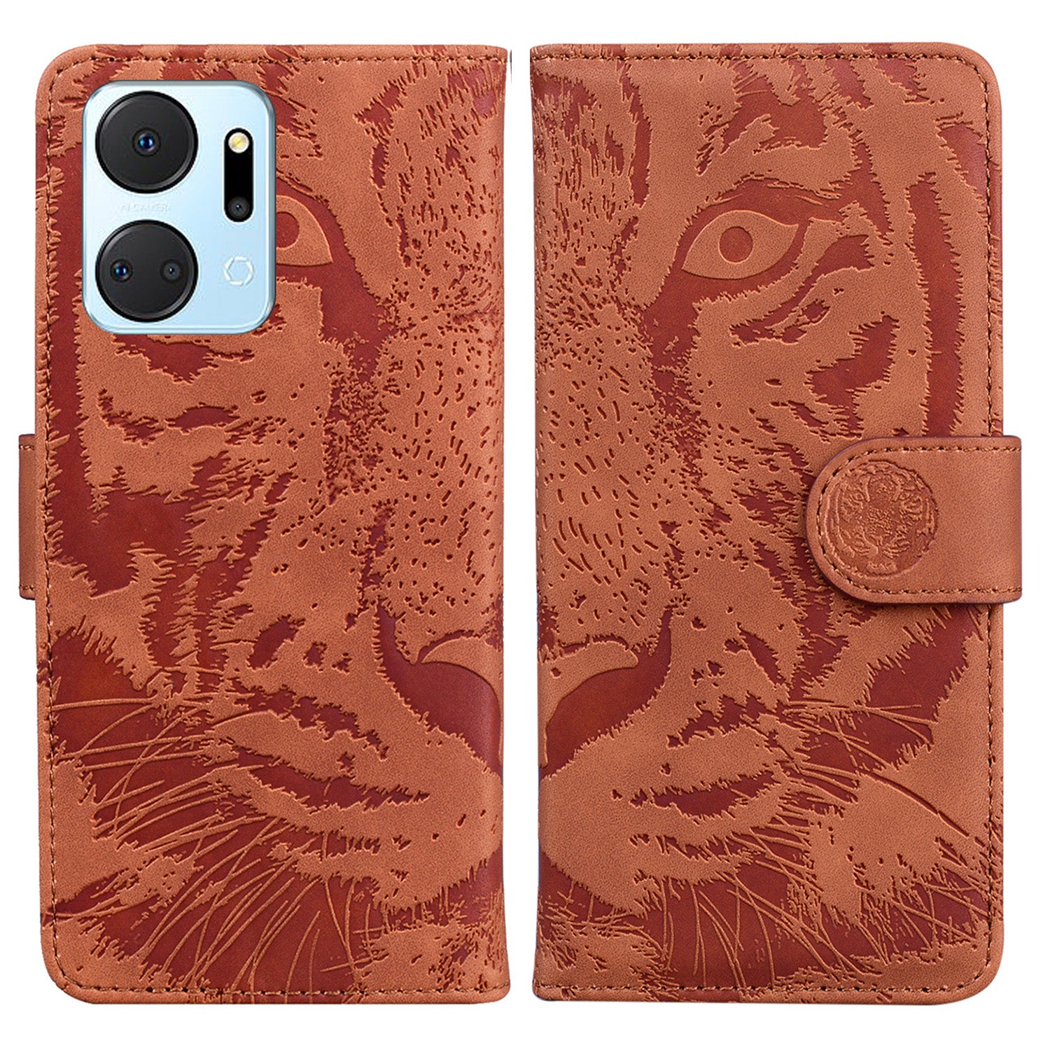 For Honor X7a 5G Stand Wallet Cover Tiger Pattern Imprinted PU Leather Flip Phone Case