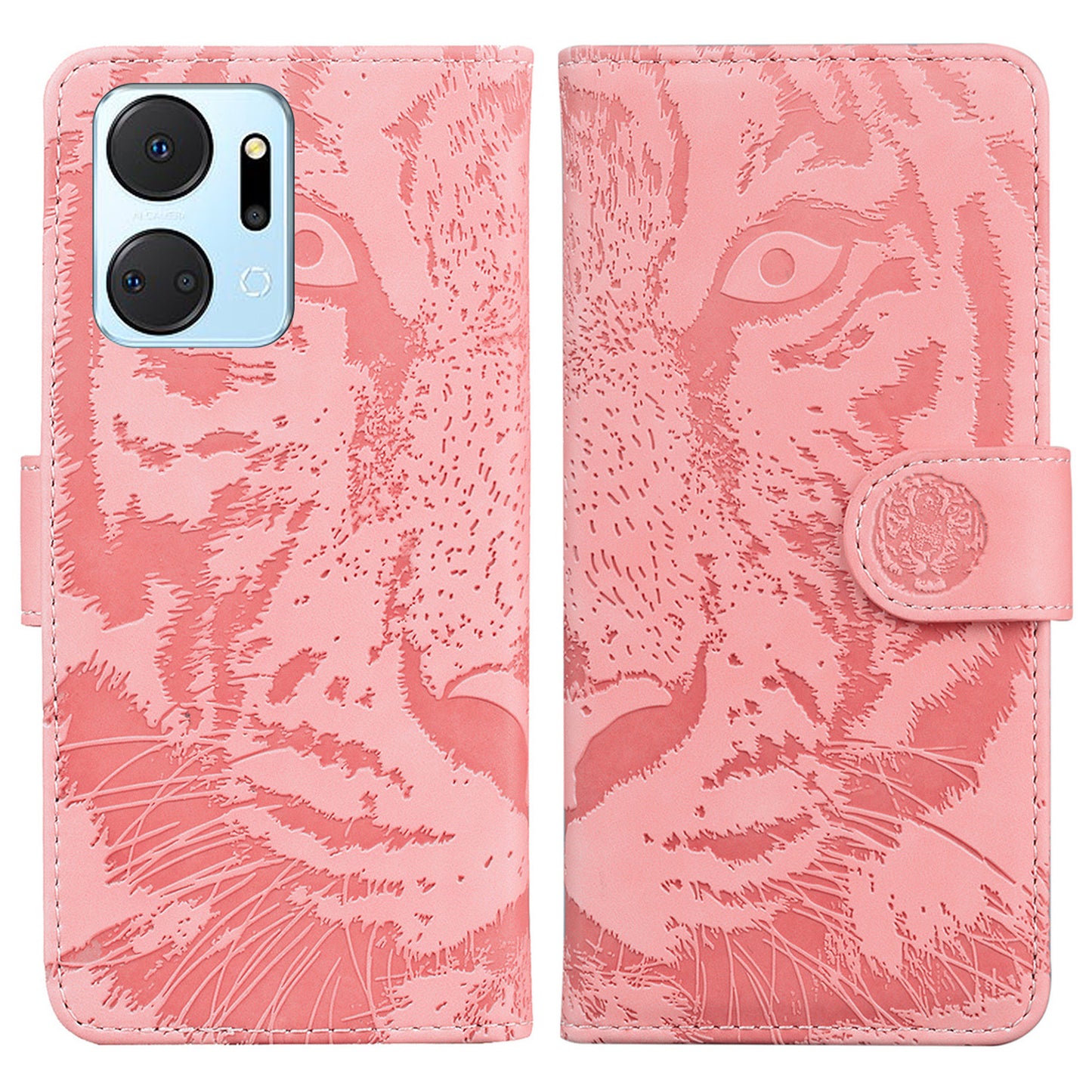For Honor X7a 5G Stand Wallet Cover Tiger Pattern Imprinted PU Leather Flip Phone Case