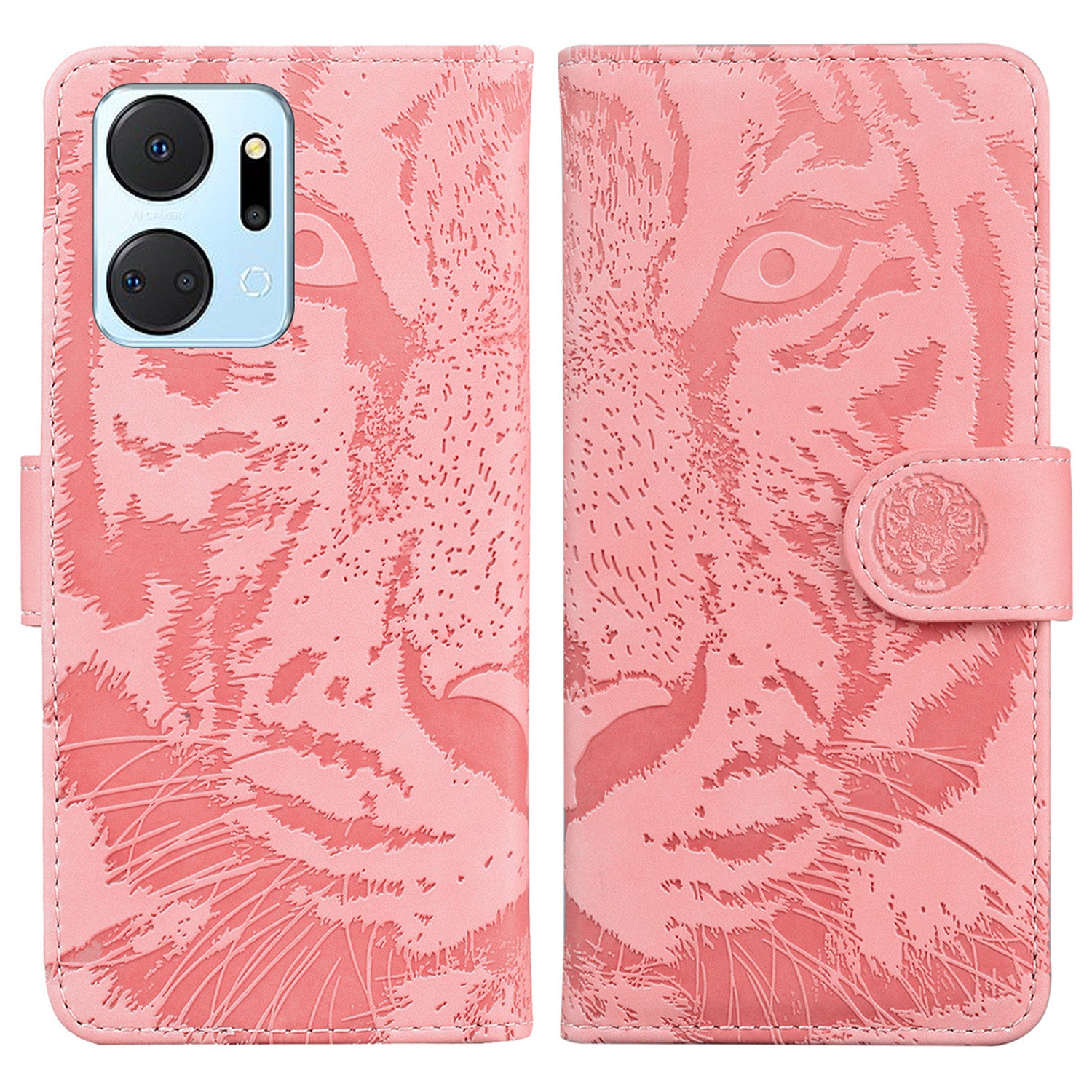 For Honor X7a 5G Stand Wallet Cover Tiger Pattern Imprinted PU Leather Flip Phone Case