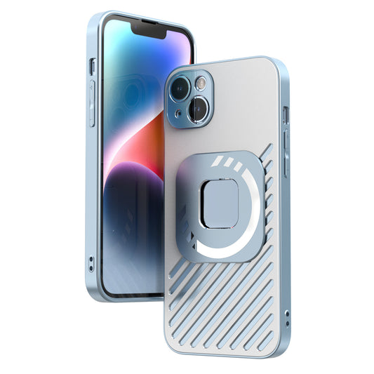R-JUST SJ55 For iPhone 14 Plus TPU+PC+Metal Hollow Drop-proof Cover Magnetic Phone Case Compatible with MagSafe