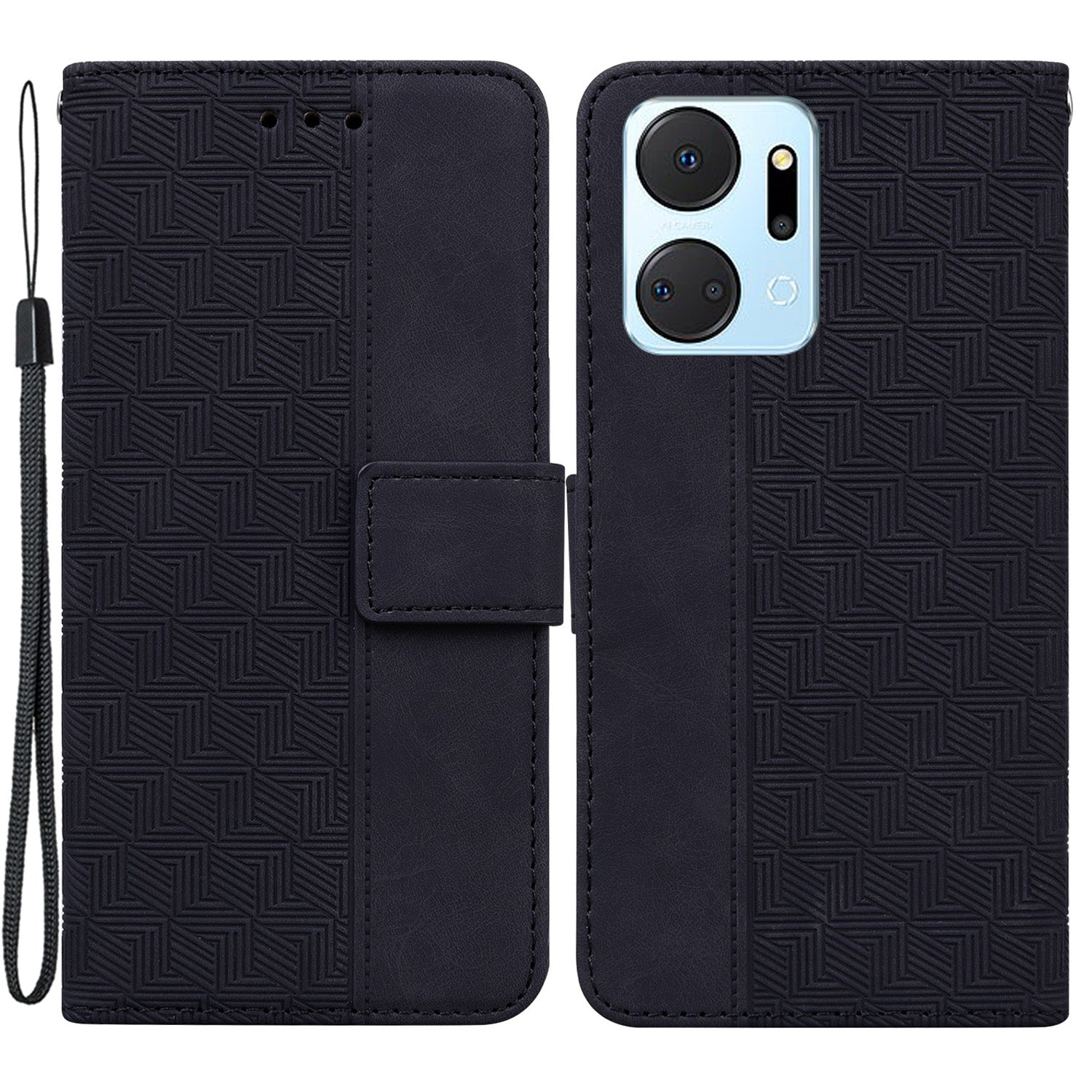 For Honor X7a 5G Imprinted PU Leather Wallet Phone Case Drop-proof Stand Cover with Hand Strap
