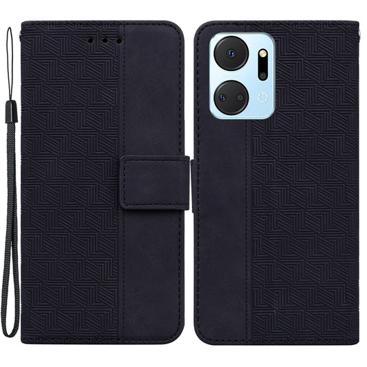 For Honor X7a 5G Imprinted PU Leather Wallet Phone Case Drop-proof Stand Cover with Hand Strap