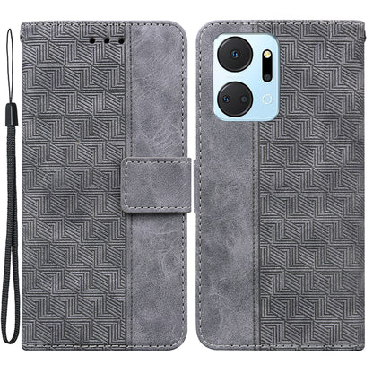 For Honor X7a 5G Imprinted PU Leather Wallet Phone Case Drop-proof Stand Cover with Hand Strap