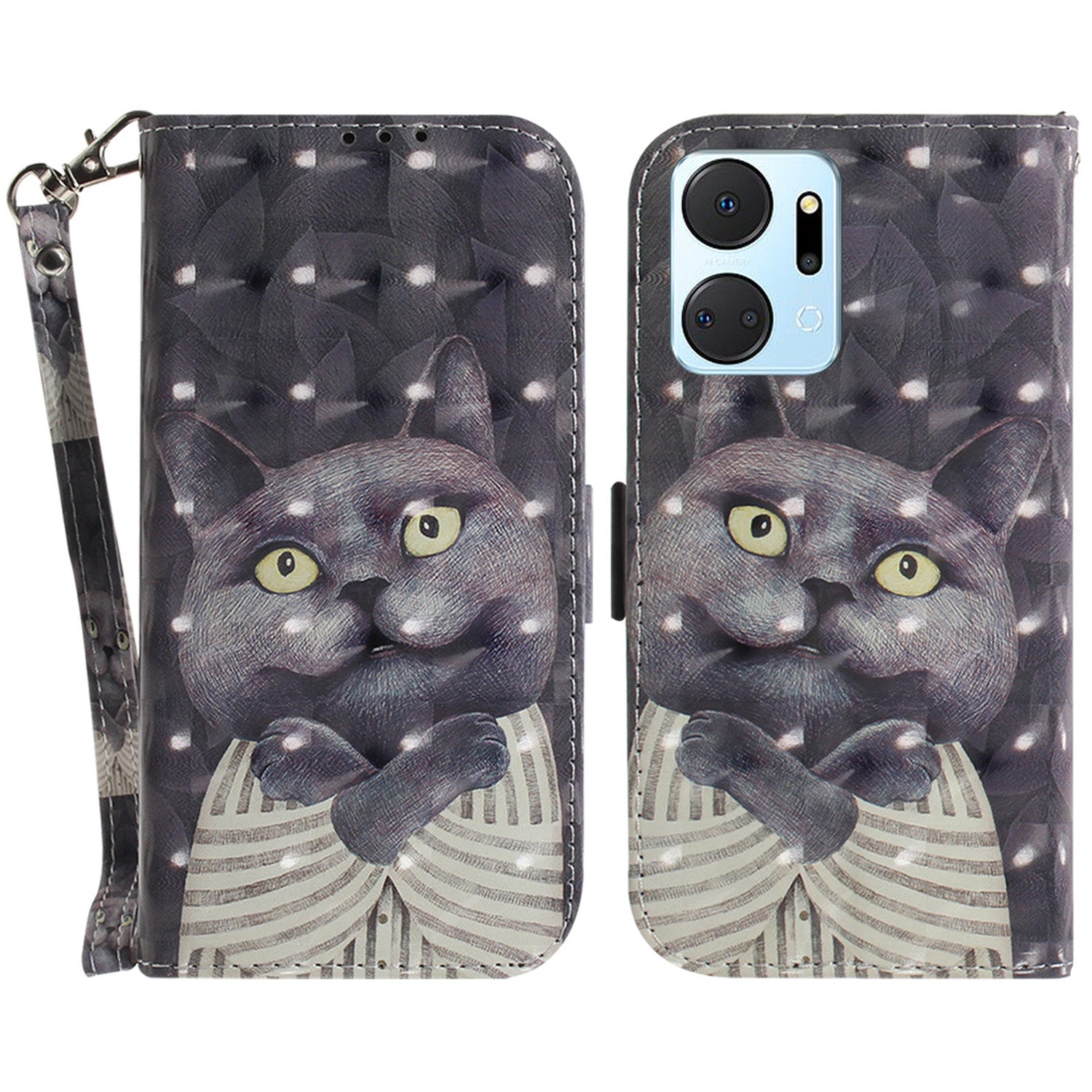 PU Leather Case for Honor X7a 5G Protective Case Wallet Phone Cover with Strap