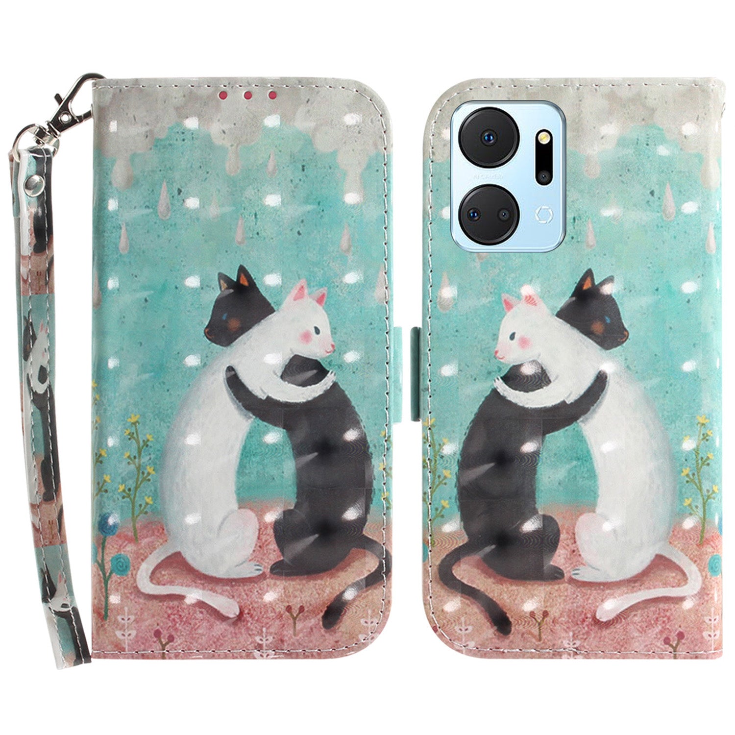 PU Leather Case for Honor X7a 5G Protective Case Wallet Phone Cover with Strap