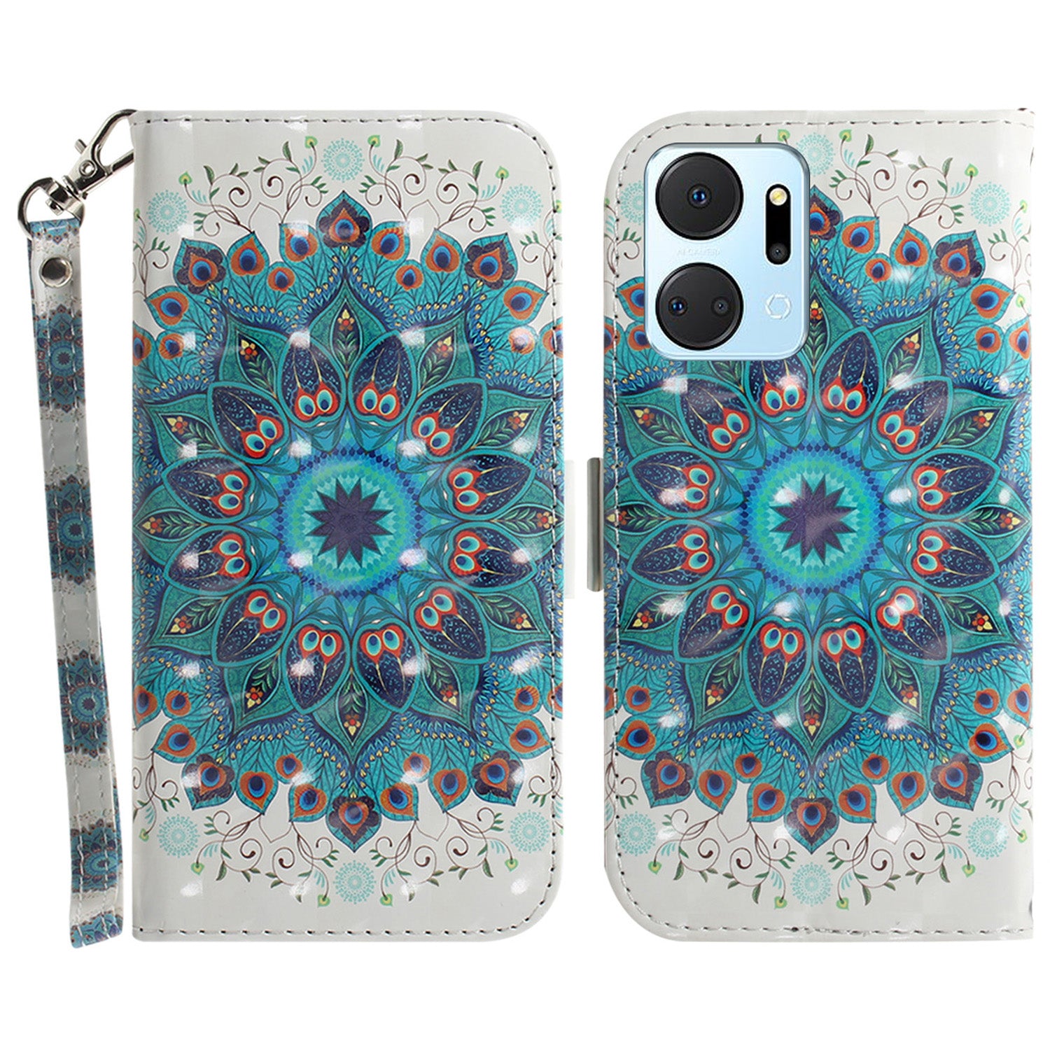 PU Leather Case for Honor X7a 5G Protective Case Wallet Phone Cover with Strap