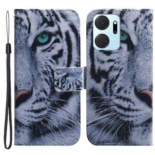 Protective Case for Honor X7a 5G PU Leather Folio Flip Cover Wallet Phone Case with Strap
