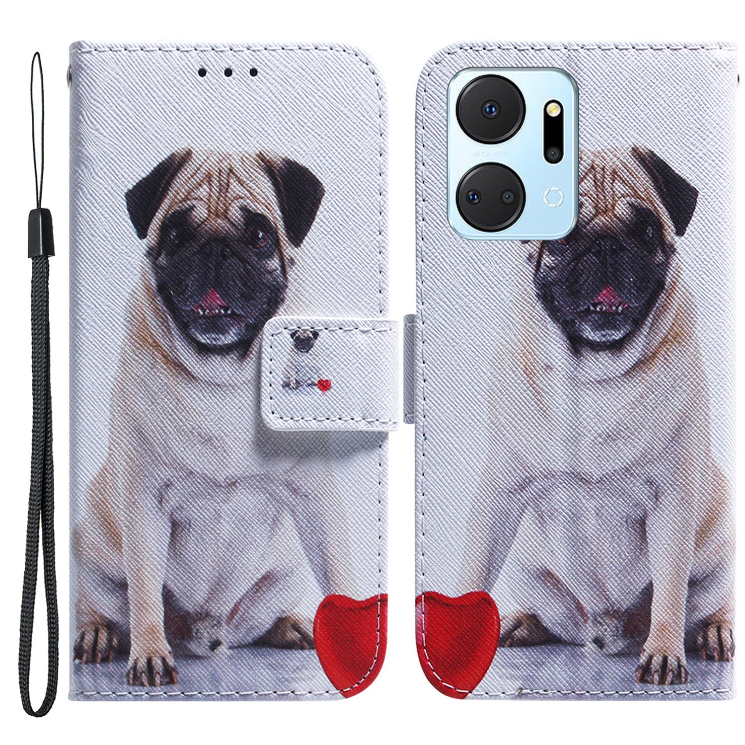 Protective Case for Honor X7a 5G PU Leather Folio Flip Cover Wallet Phone Case with Strap