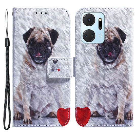 Protective Case for Honor X7a 5G PU Leather Folio Flip Cover Wallet Phone Case with Strap
