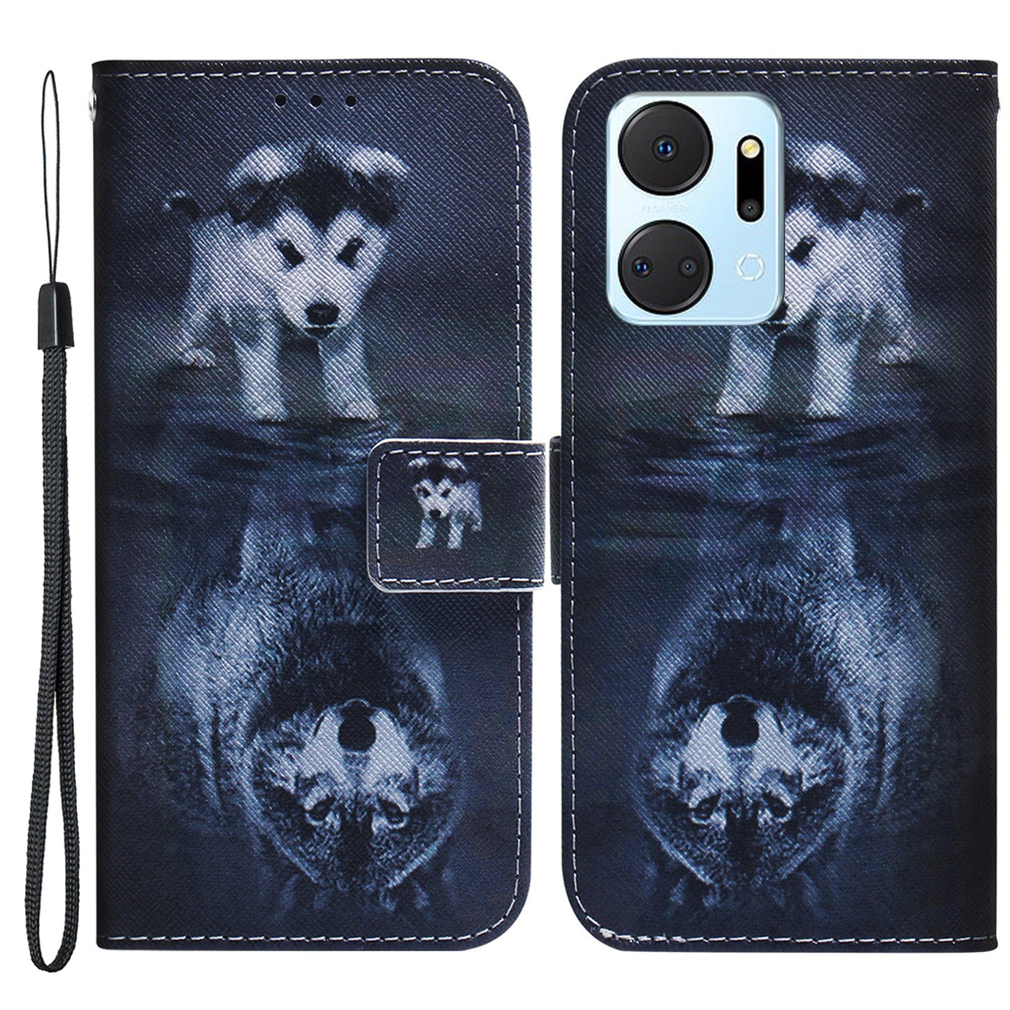 Protective Case for Honor X7a 5G PU Leather Folio Flip Cover Wallet Phone Case with Strap