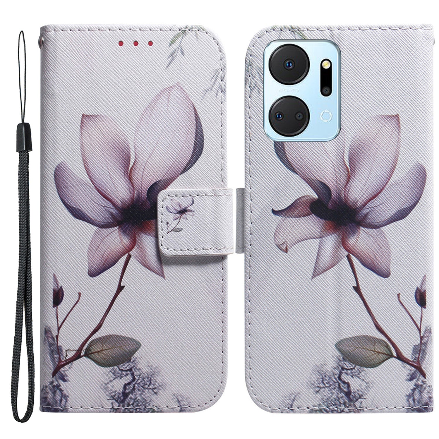 Protective Case for Honor X7a 5G PU Leather Folio Flip Cover Wallet Phone Case with Strap