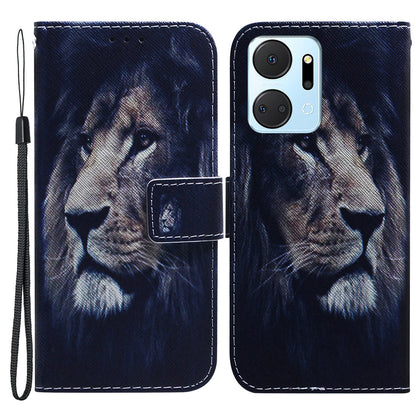Protective Case for Honor X7a 5G PU Leather Folio Flip Cover Wallet Phone Case with Strap