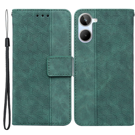 For Realme 10 4G Imprinted Leather Phone Case Phone Wallet Stand Cover with Hand Strap
