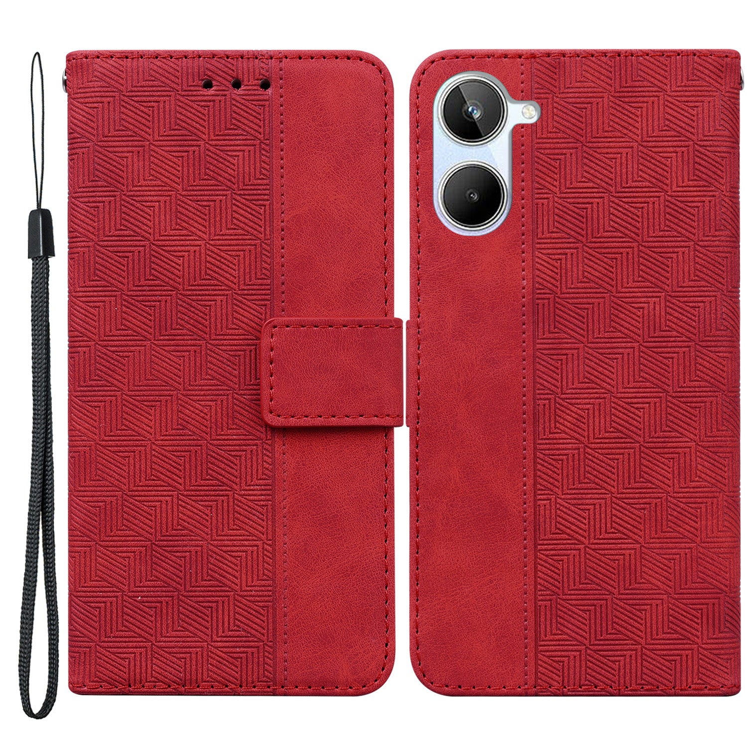 For Realme 10 4G Imprinted Leather Phone Case Phone Wallet Stand Cover with Hand Strap