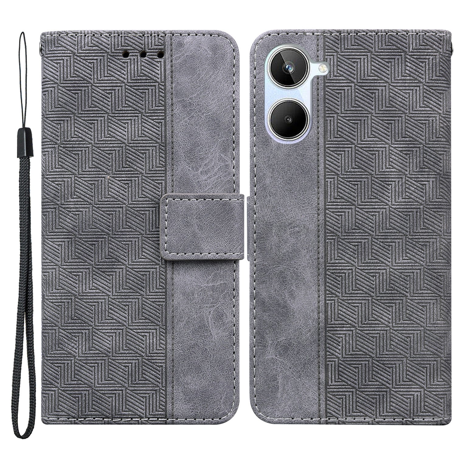 For Realme 10 4G Imprinted Leather Phone Case Phone Wallet Stand Cover with Hand Strap