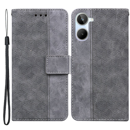 For Realme 10 4G Imprinted Leather Phone Case Phone Wallet Stand Cover with Hand Strap