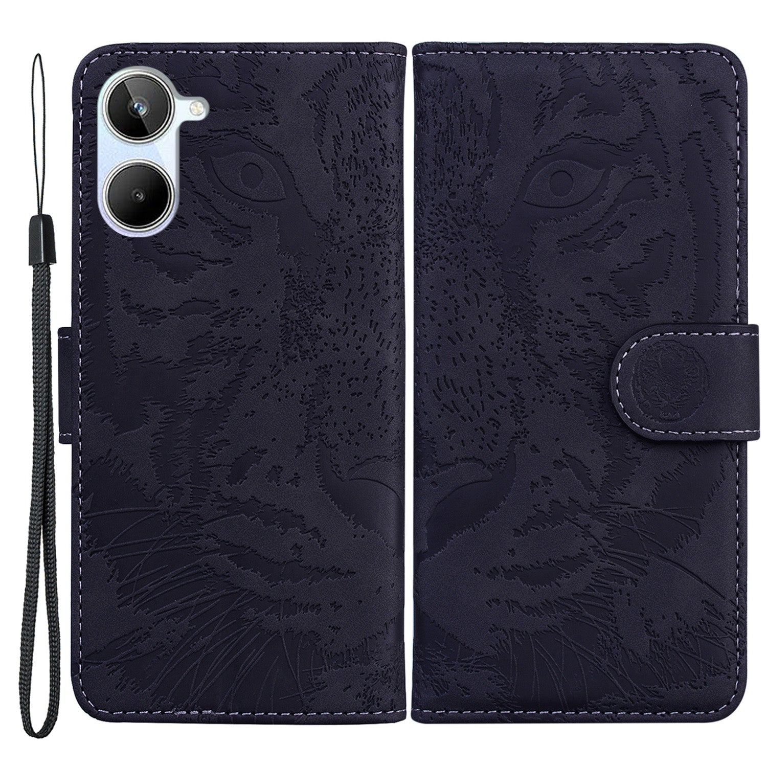 For Realme 10 4G Phone Leather Case Stand Wallet Tiger Pattern Imprinted Phone Cover