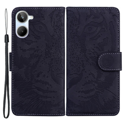 For Realme 10 4G Phone Leather Case Stand Wallet Tiger Pattern Imprinted Phone Cover