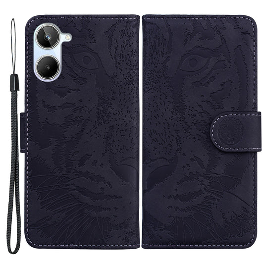 For Realme 10 4G Phone Leather Case Stand Wallet Tiger Pattern Imprinted Phone Cover