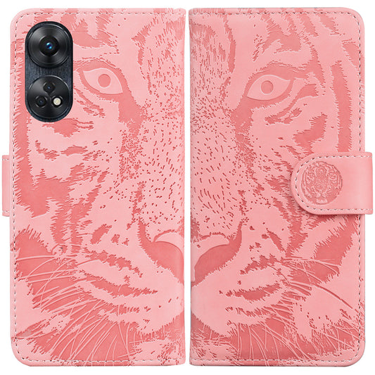 PU Leather Case for Oppo Reno8 T 4G , Tiger Pattern Imprinted Flip Wallet Stand Phone Cover