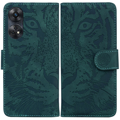 PU Leather Case for Oppo Reno8 T 4G , Tiger Pattern Imprinted Flip Wallet Stand Phone Cover