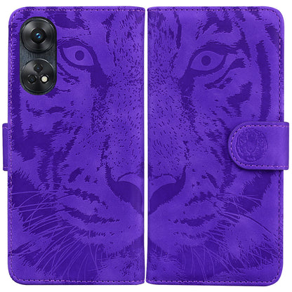 PU Leather Case for Oppo Reno8 T 4G , Tiger Pattern Imprinted Flip Wallet Stand Phone Cover