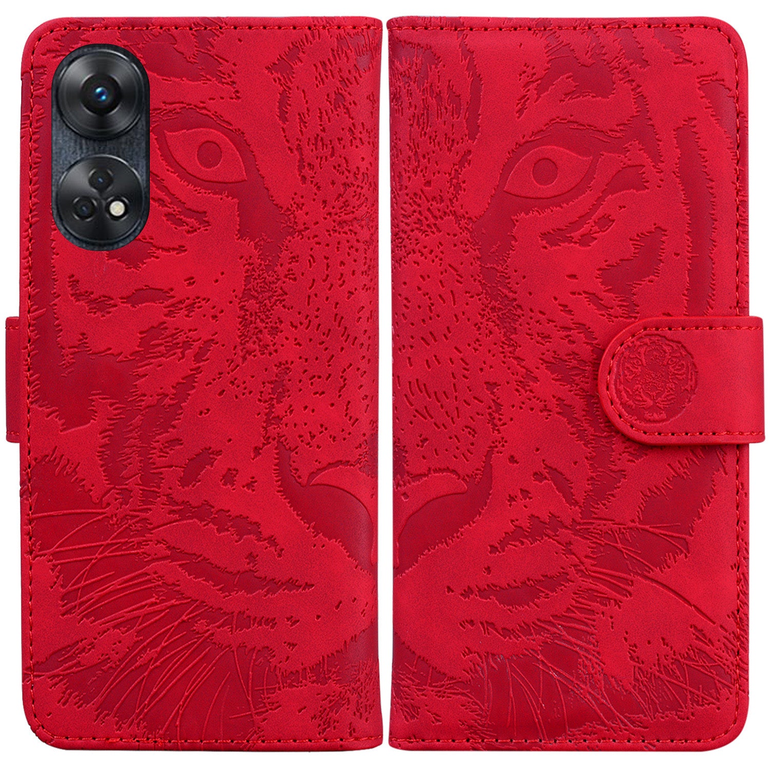 PU Leather Case for Oppo Reno8 T 4G , Tiger Pattern Imprinted Flip Wallet Stand Phone Cover