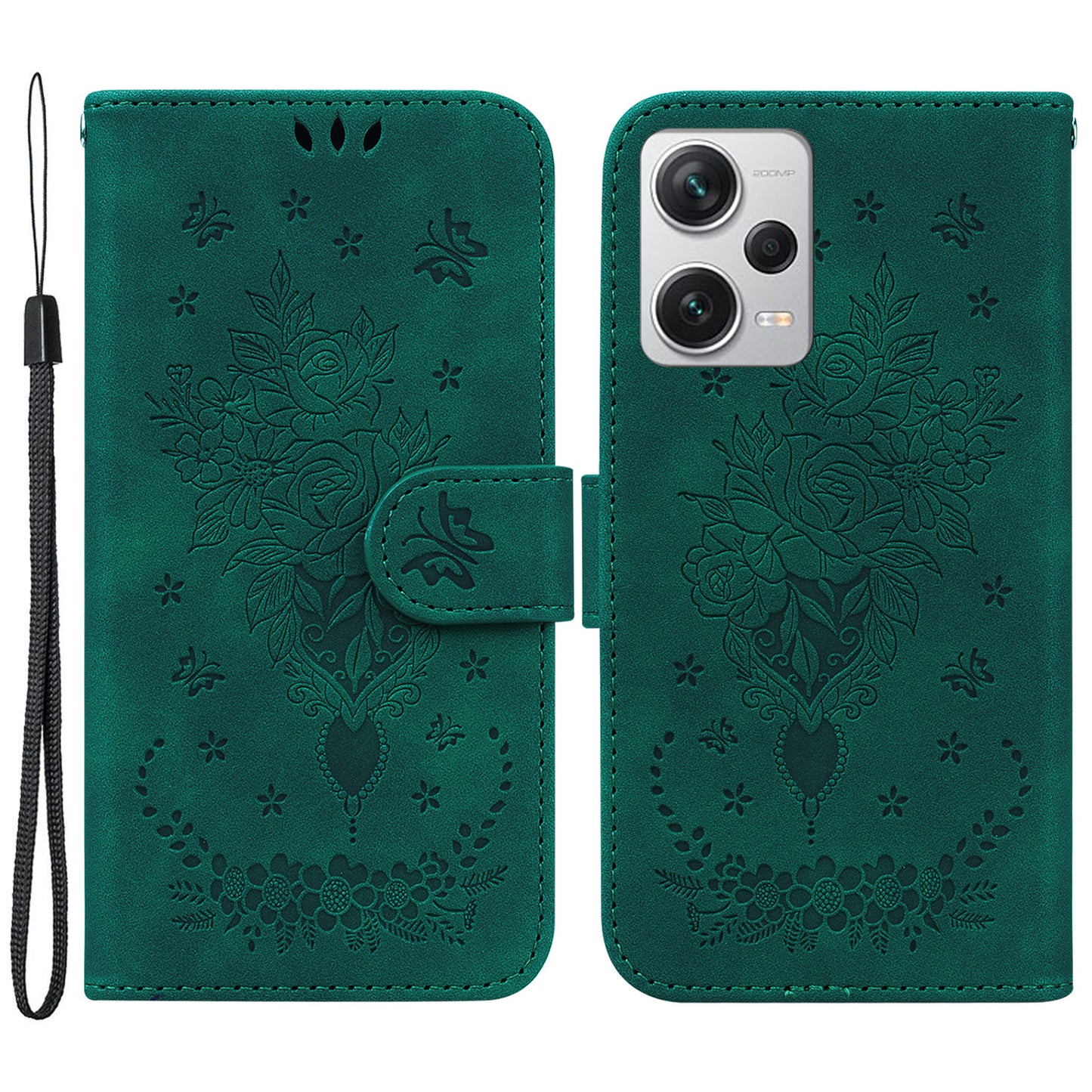 Leather Case for Xiaomi Redmi Note 12 Pro+ 5G Rose Butterfly Imprinted Stand Phone Wallet Cover