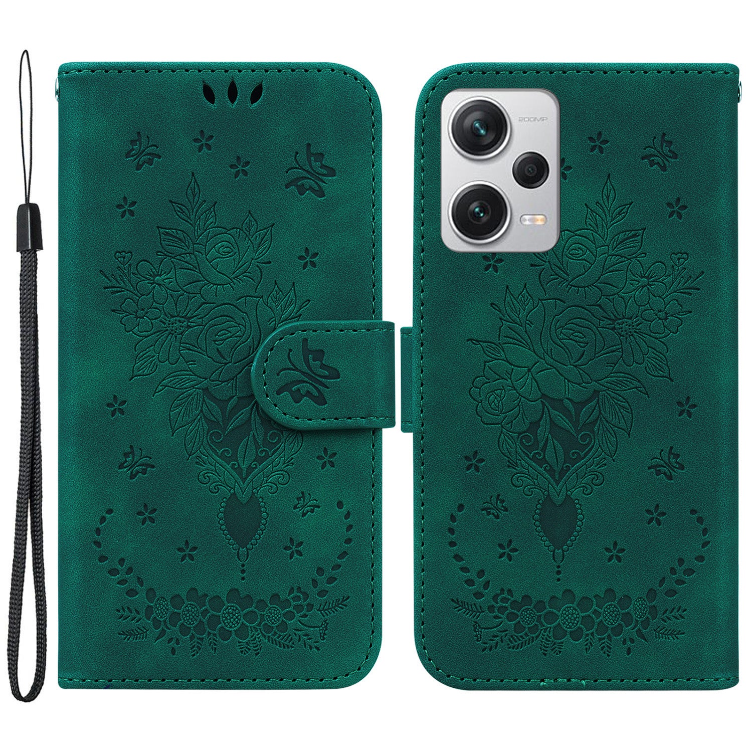 Leather Case for Xiaomi Redmi Note 12 Pro+ 5G Rose Butterfly Imprinted Stand Phone Wallet Cover