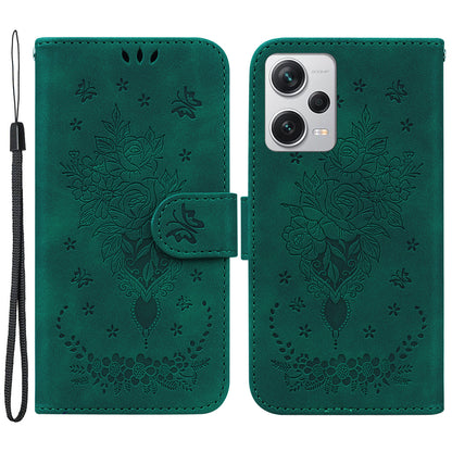 Leather Case for Xiaomi Redmi Note 12 Pro+ 5G Rose Butterfly Imprinted Stand Phone Wallet Cover