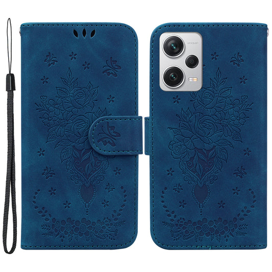 Leather Case for Xiaomi Redmi Note 12 Pro+ 5G Rose Butterfly Imprinted Stand Phone Wallet Cover