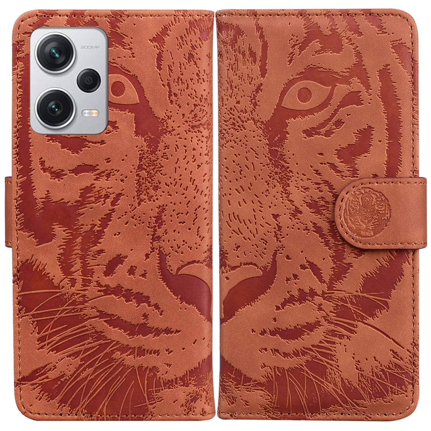 For Xiaomi Redmi Note 12 Pro+ 5G PU Leather Wallet Case Tiger Pattern Imprinted Stand Flip Phone Cover