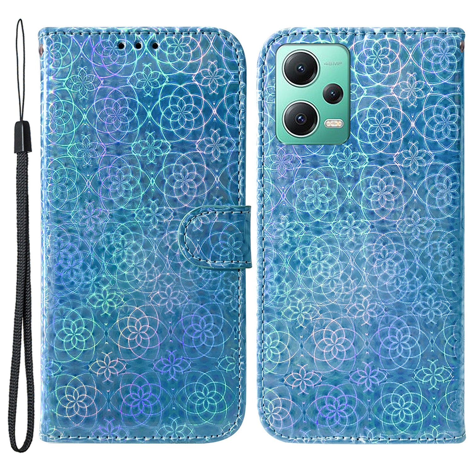 Anti-drop PU Leather Phone Case For Xiaomi Poco X5 5G / Redmi Note 12 5G (Global) / (India) / (China) , Dazzling Flower Pattern Cover