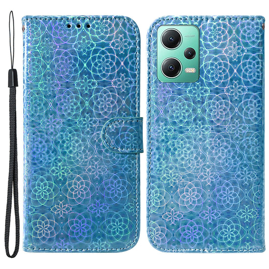 Anti-drop PU Leather Phone Case For Xiaomi Poco X5 5G / Redmi Note 12 5G (Global) / (India) / (China) , Dazzling Flower Pattern Cover