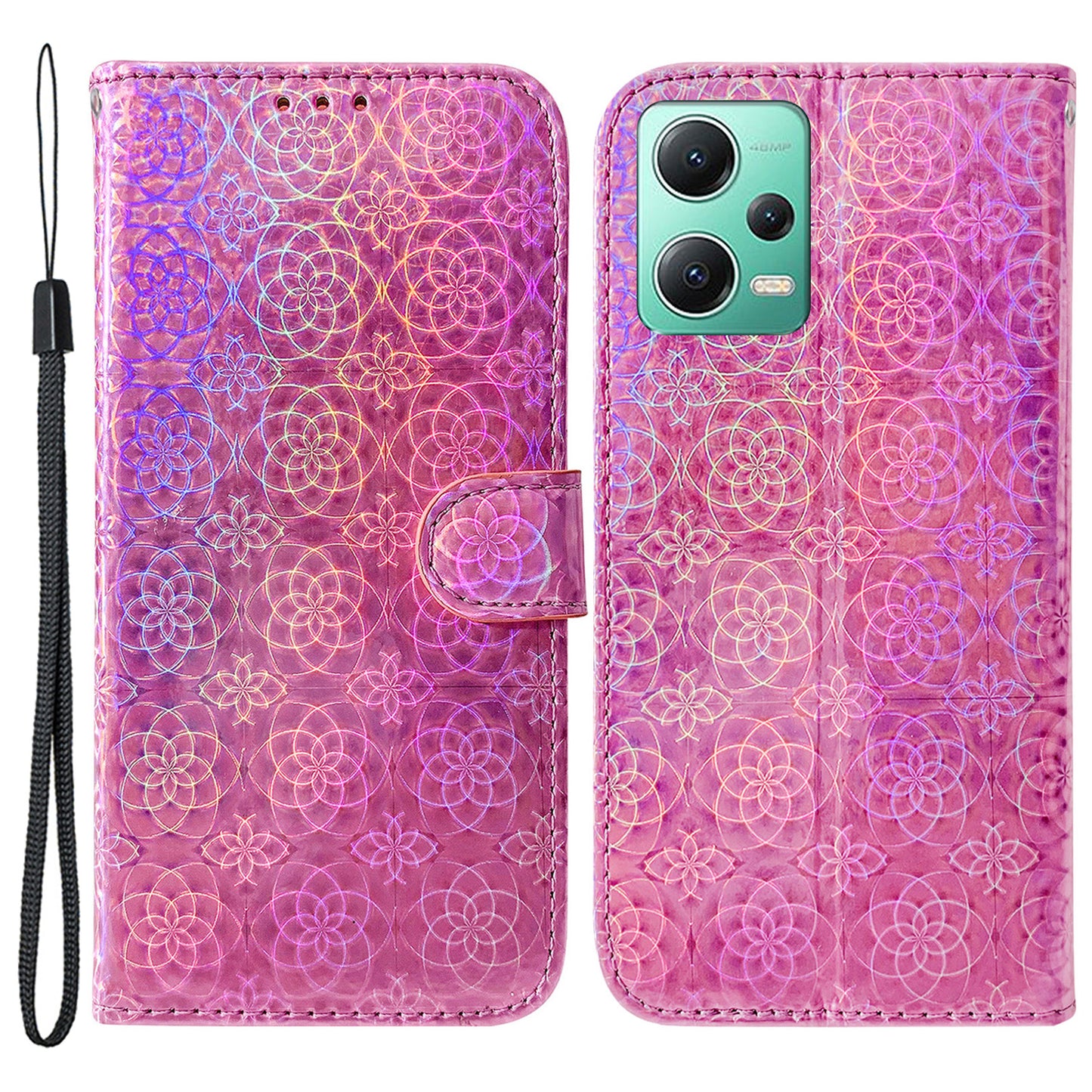 Anti-drop PU Leather Phone Case For Xiaomi Poco X5 5G / Redmi Note 12 5G (Global) / (India) / (China) , Dazzling Flower Pattern Cover
