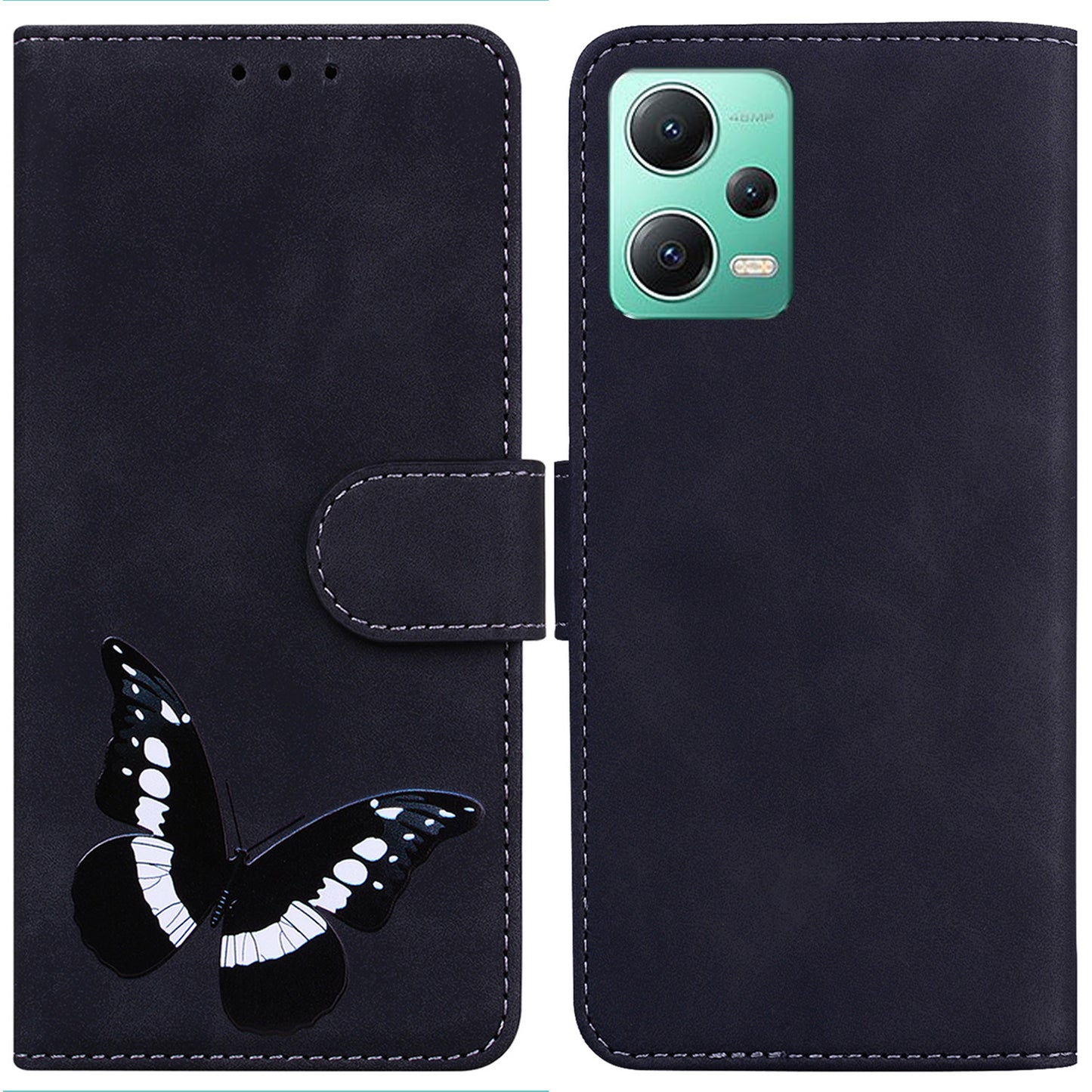 For Xiaomi Redmi Note 12 5G (Global) / (India) / (China) / Poco X5 5G Leather Wallet Phone Cover Butterfly Printing Stand Phone Case