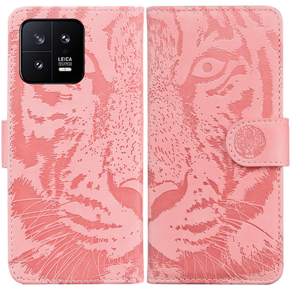 For Xiaomi 13 5G PU Leather Phone Case with Wallet Tiger Pattern Imprinted Stand Phone Bags Cover