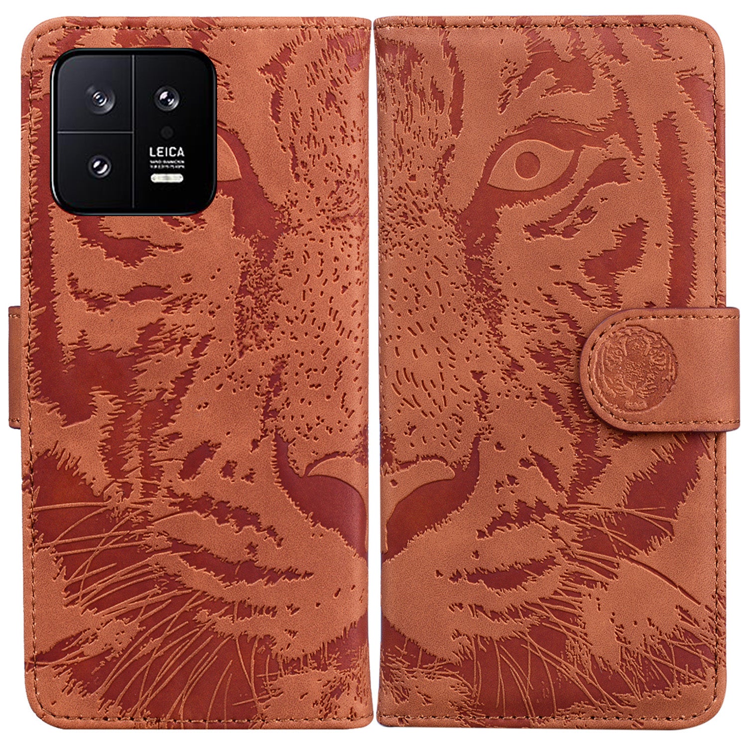 For Xiaomi 13 5G PU Leather Phone Case with Wallet Tiger Pattern Imprinted Stand Phone Bags Cover