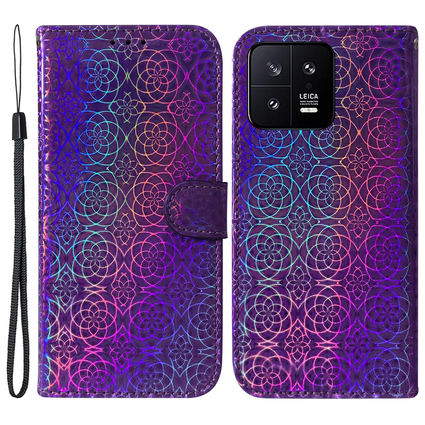 For Xiaomi 13 5G Dazzling Flower Pattern PU Leather Shockproof Phone Case with Stand Wallet