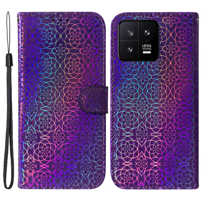 For Xiaomi 13 5G Dazzling Flower Pattern PU Leather Shockproof Phone Case with Stand Wallet