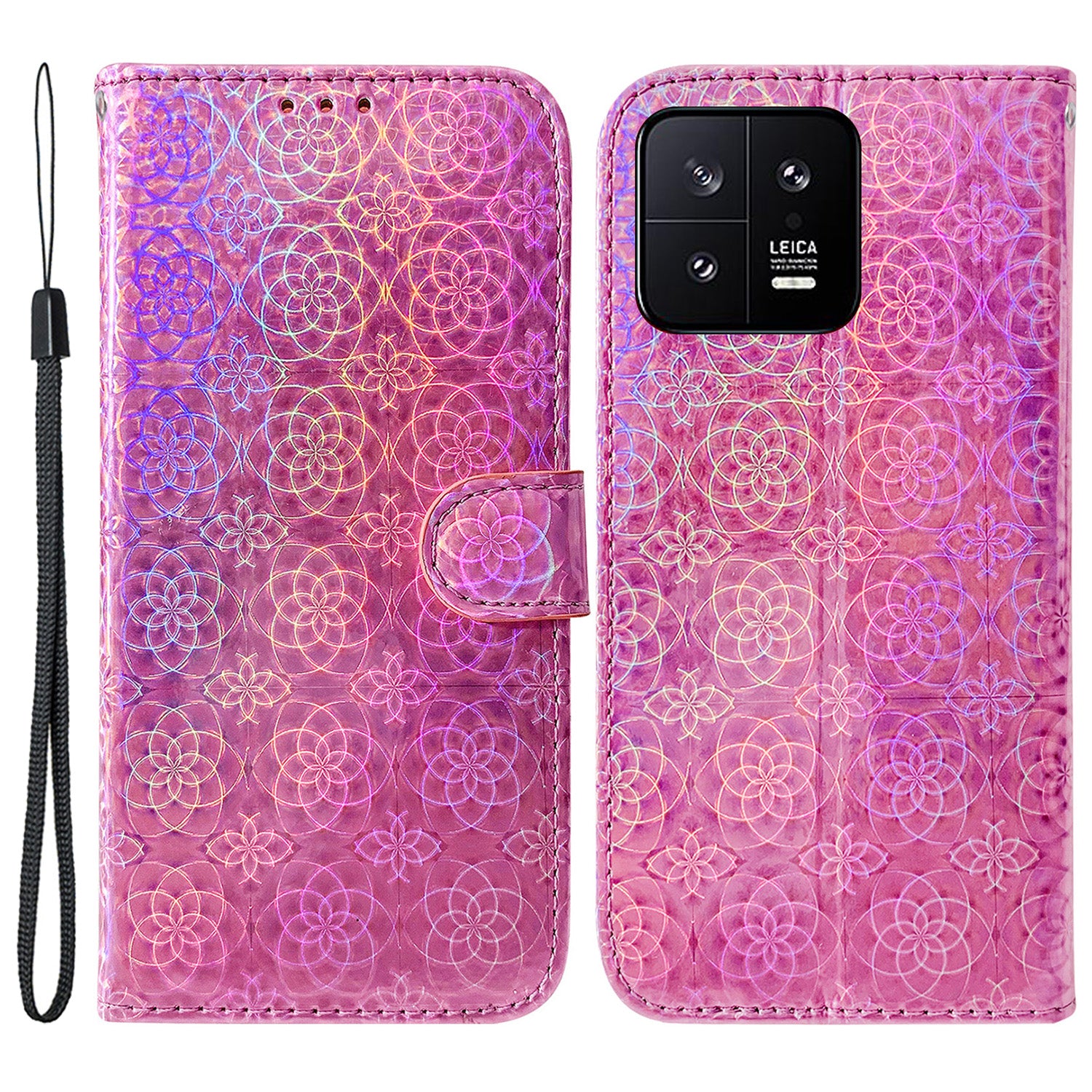 For Xiaomi 13 5G Dazzling Flower Pattern PU Leather Shockproof Phone Case with Stand Wallet