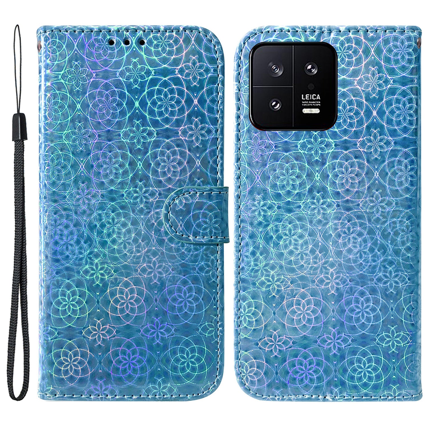 For Xiaomi 13 5G Dazzling Flower Pattern PU Leather Shockproof Phone Case with Stand Wallet