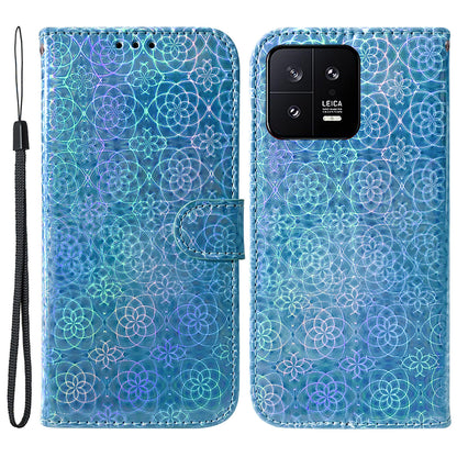 For Xiaomi 13 5G Dazzling Flower Pattern PU Leather Shockproof Phone Case with Stand Wallet