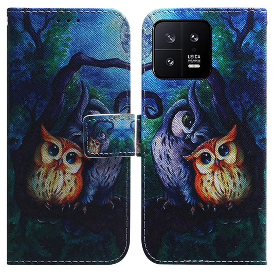 For Xiaomi 13 5G PU Leather Wallet Phone Case Pattern Printing Folding Stand Cover with Strap