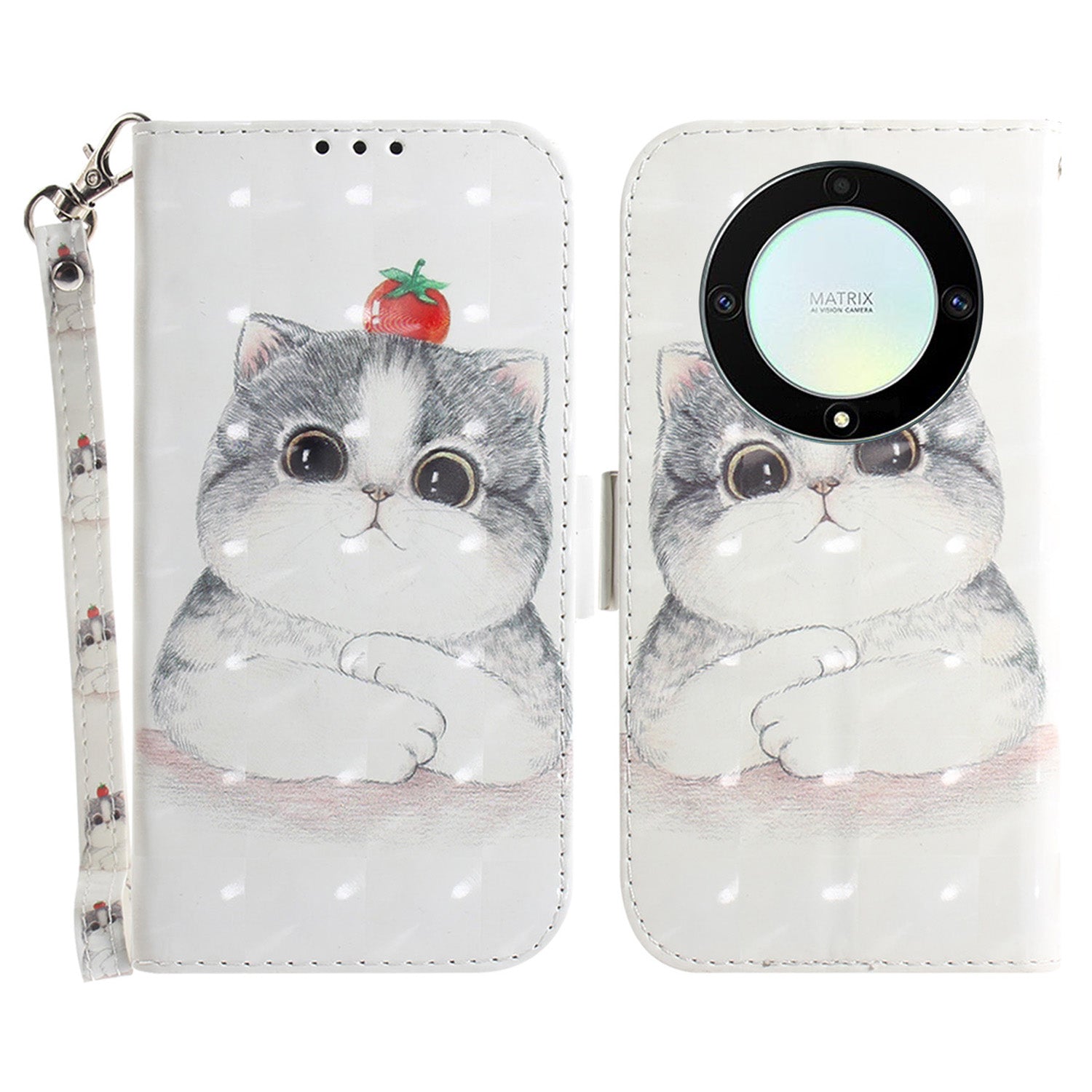 Anti-drop Phone Cover for Honor X40 5G / X9a 5G / Magic5 Lite 5G , Folio Flip Wallet Phone Case with Strap