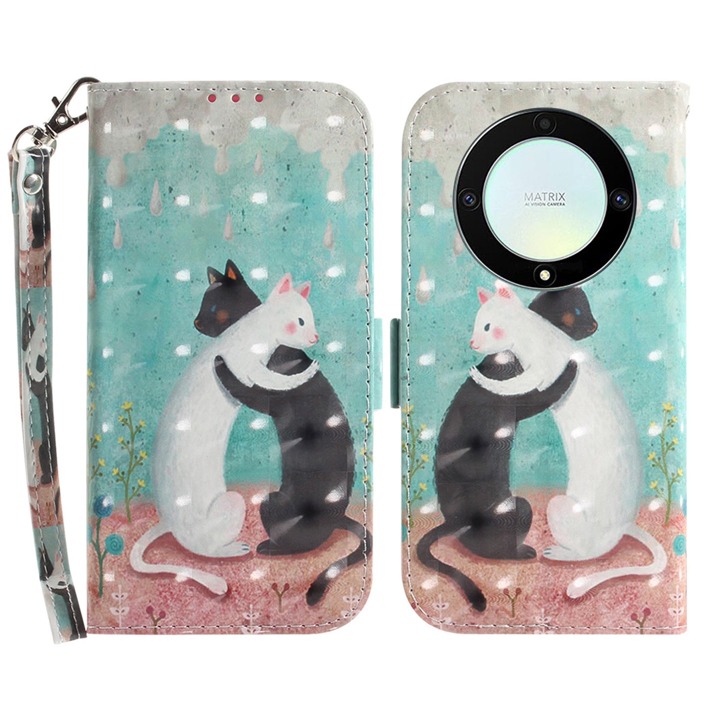 Anti-drop Phone Cover for Honor X40 5G / X9a 5G / Magic5 Lite 5G , Folio Flip Wallet Phone Case with Strap