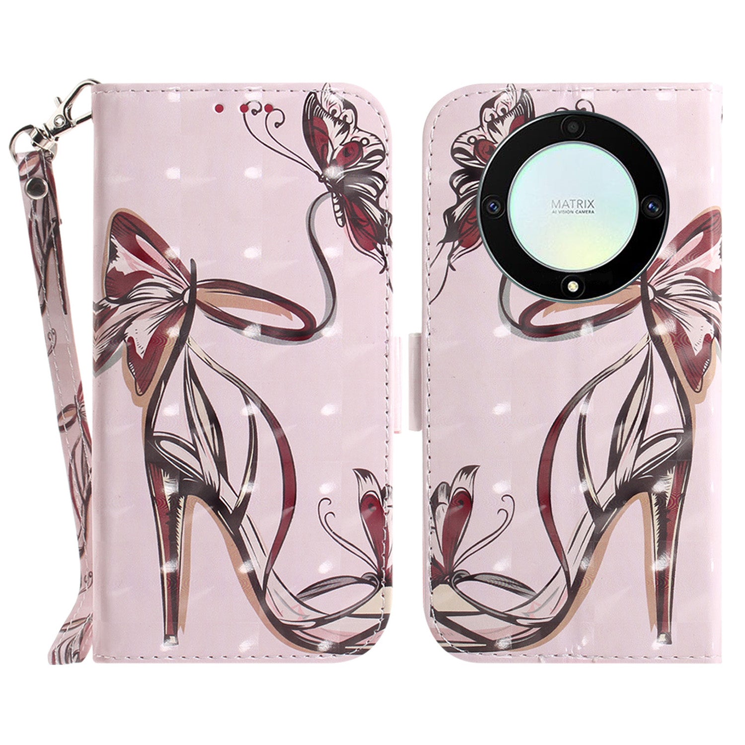Anti-drop Phone Cover for Honor X40 5G / X9a 5G / Magic5 Lite 5G , Folio Flip Wallet Phone Case with Strap
